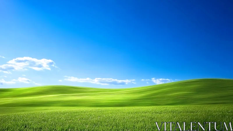 Green hillside meadow under clear blue daytime sky.