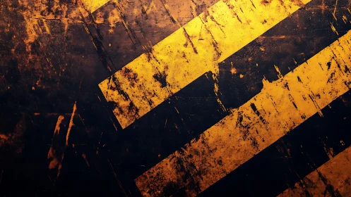 Grungy Diagonal Yellow Warning Stripes on Weathered Surface.