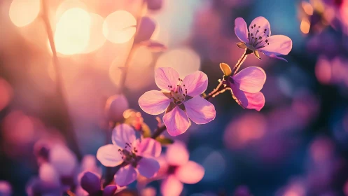Small flowers in soft focus with warm and cool light gradients