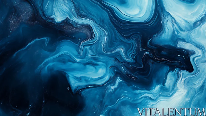 Deep blue fluid abstract with swirling marbled patterns.