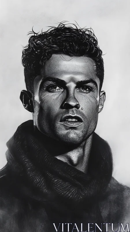 Storm-lit charcoal gaze wrapped in winter-black scarf.