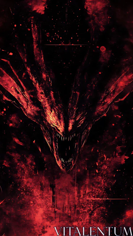 Infernal demonic visage erupts from abstract crimson void