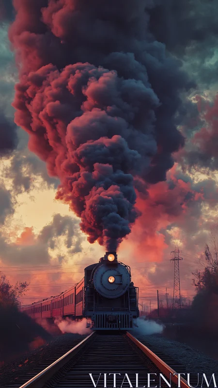 Midnight steam locomotive stitches fire into the sky