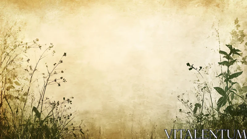 Dry meadow silhouettes against textured beige background.