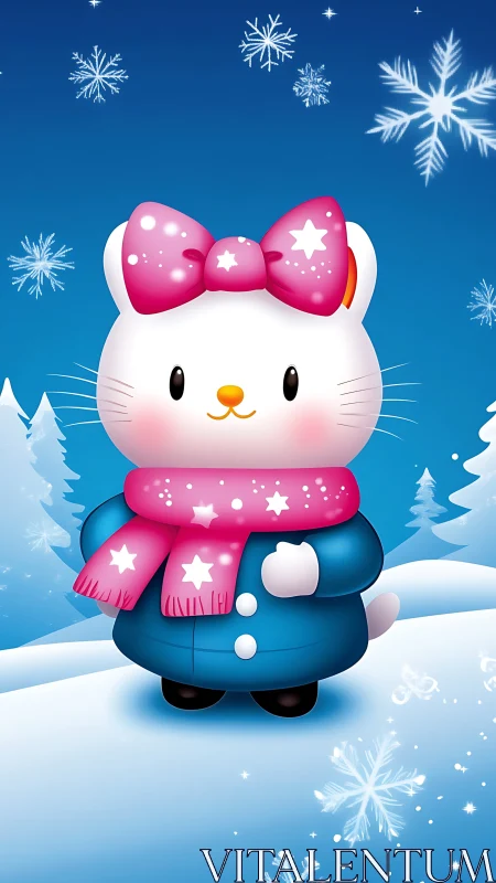 Cartoon winter cat character rendered with soft gradient shading