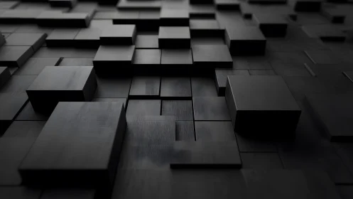 Abstract black 3D cubes in geometric minimalism, dark modern style.