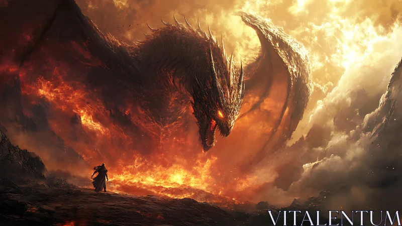 Inferno crowned dragon stoops to confront a lone ember knight