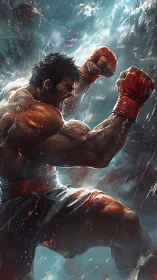 Kinetic storm-forged martial striker in explosive motion.