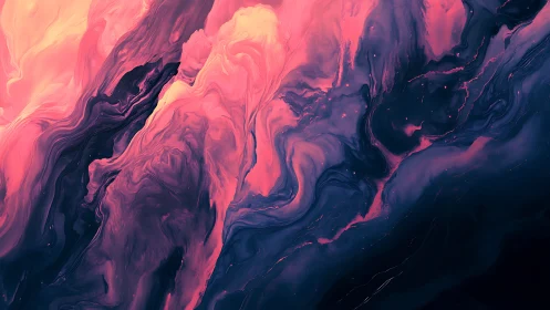 Abstract fluid gradient with pink and navy swirling forms.