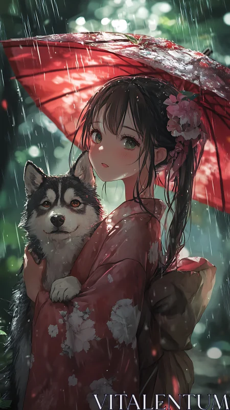 Rain-soaked kimono portrait captures anime lighting and texture study
