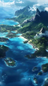 Aerial View of Tropical Island Archipelago with Turquoise Waters.