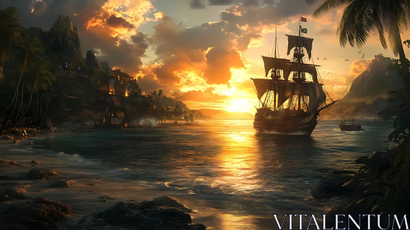 Pirate Ship's Golden Hour Quest in Tropical Paradise