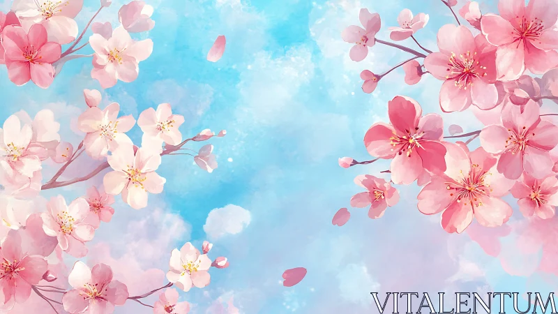 Spring Blossoms Frame Against Luminous Sky.