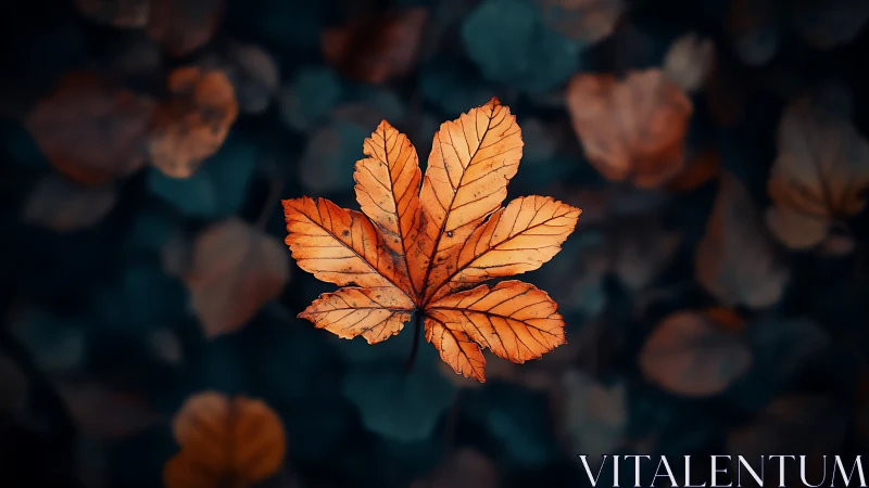Isolated orange leaf under shallow depth-of-field focus matrix.