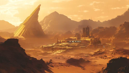 Martian desert megastructure and oblique pyramid complex.