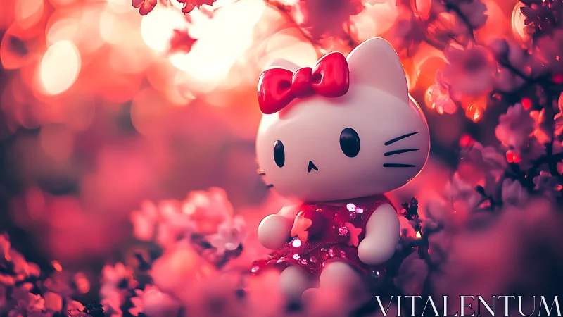 Hello Kitty Character Figurine Surrounded by Pink Flowers