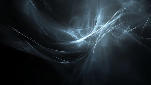 Abstract blue light trails on dark atmospheric background.