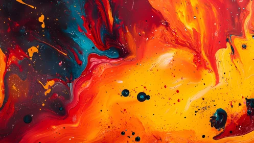 Vivid Abstract Fluid Art With Fiery Orange and Deep Blue Accents.