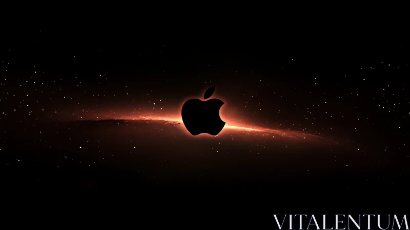 Cosmic apple silhouette drifting through ember-lit stardust.