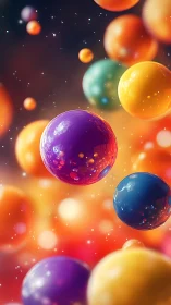 Vibrant glossy spheres float in saturated bokeh space