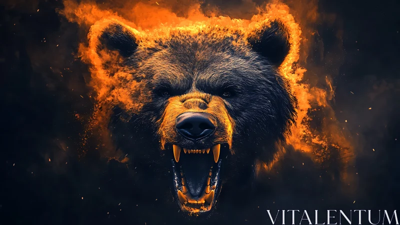 Fiery bear portrait explodes with molten orange fury.