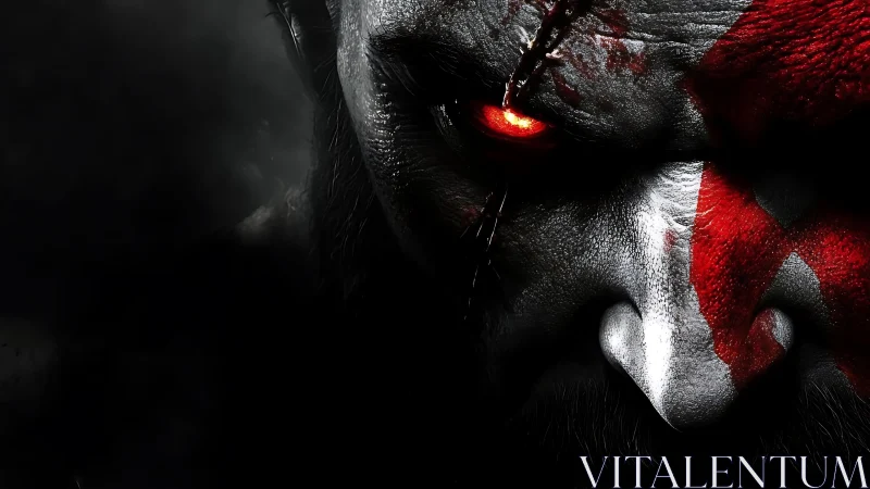 Fierce warrior close up radiates wrath in dramatic shadow