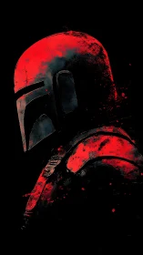 Bold red armored warrior in dramatic side portrait.