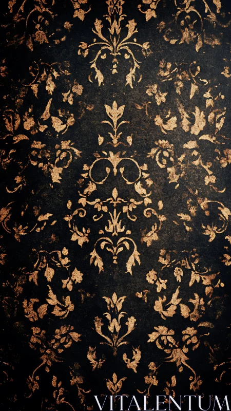 Aged baroque damask pattern with distressed metallic gold motifs