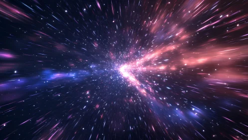 Streaking starfield bursts into a radiant cosmic light tunnel