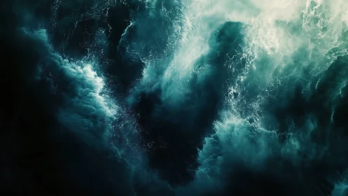 Turbulent ocean surface is rendered with dense wave textures