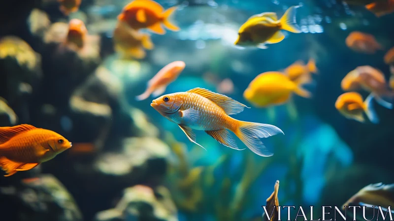 Golden fish drifting through a softly glowing reef world.