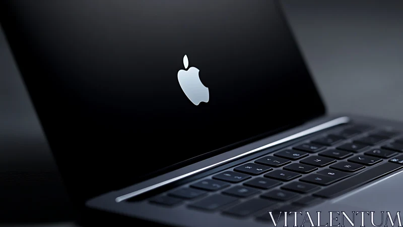 Sleek black laptop glows softly with a minimalist logo