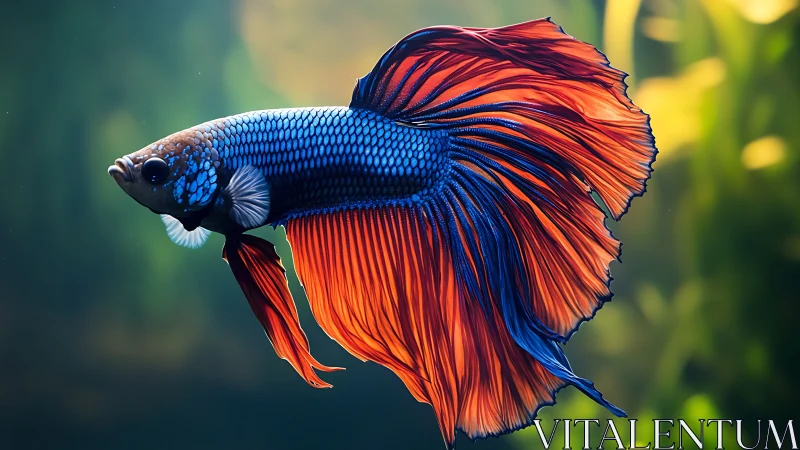 Sapphire betta prince unfurls blazing tangerine fins.