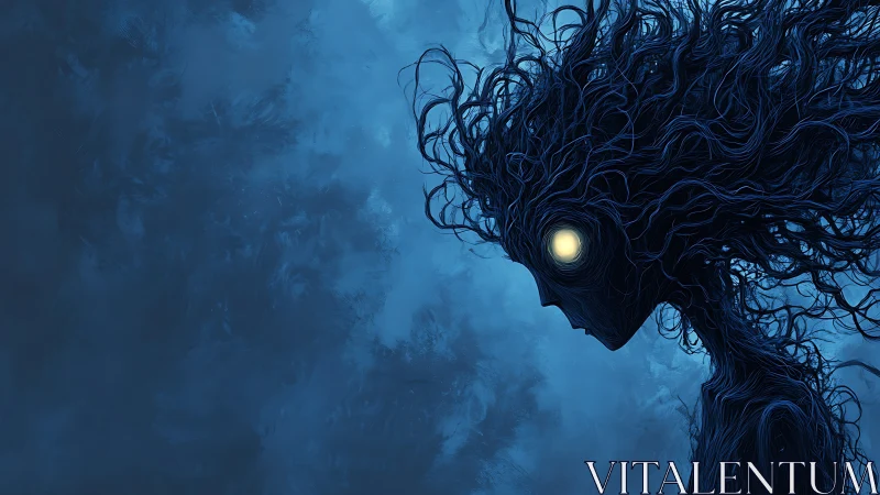 Luminous drift of a quiet night spirit in swirling blue.