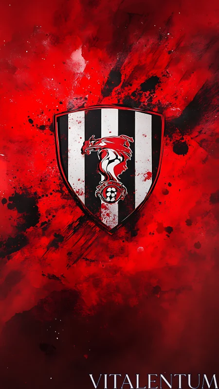 Dynamic red football crest over splattered grunge field.