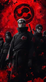 Akatsuki squad in high-contrast red-black anime composition