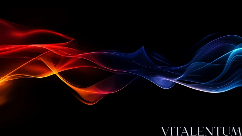 Dual-color light waves curve across deep black field.