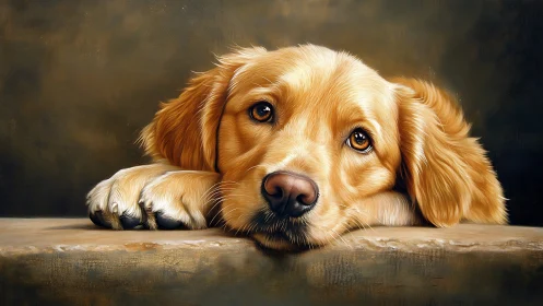 Highly detailed digital portrait of golden dog with soft key lighting