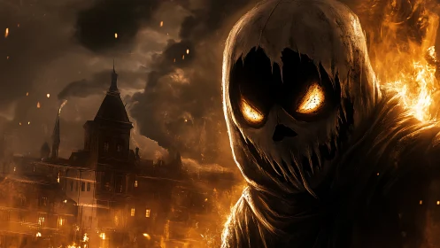 Ember-eyed wraith grins while a burning city swallows night