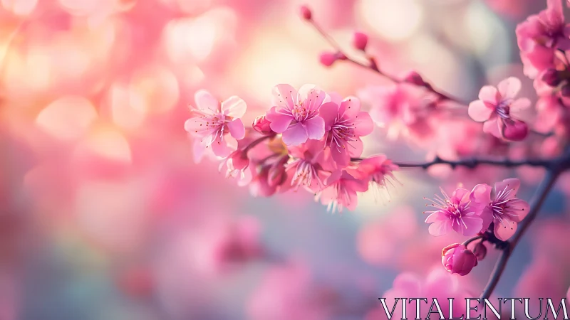 Pink Cherry Blossoms in Soft Focus Composition.