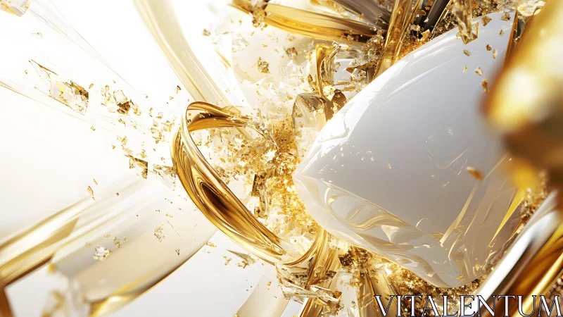 Dynamic Abstract Gold and White Glass Explosion Digital Art.