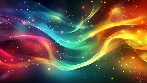 Multicolored luminous energy waves traverse a starfield gradient space