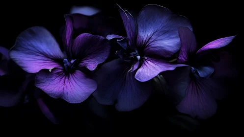 Purple Flowers Glow in Darkness with Delicate Beauty