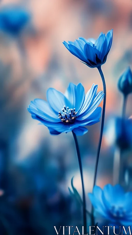 Blue Daisy Flowers with Blurred Background.