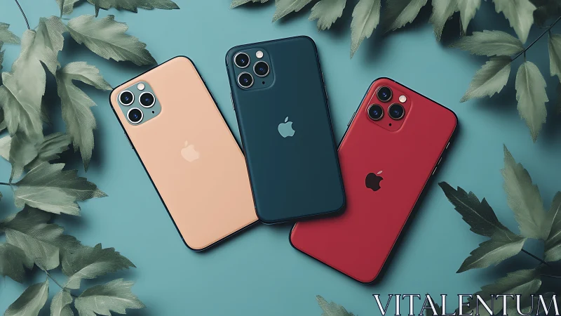 Triple smartphone layout shows matte-finish backs and triple cameras