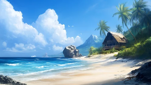 Castaway's Paradise: Thatched Haven on Turquoise Shore.