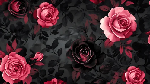 Hybrid Rose Composition: Deep Magenta Blooms Against Charcoal Foliage.