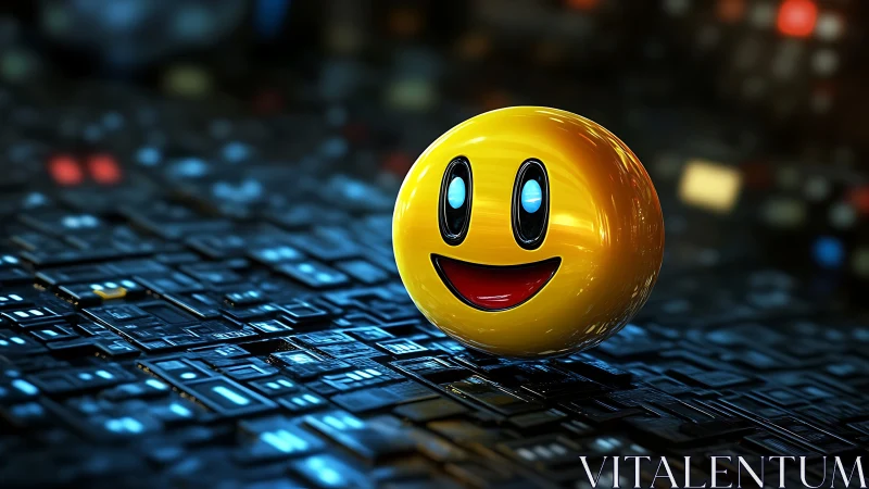 Playful smiley orb brightens a futuristic digital world