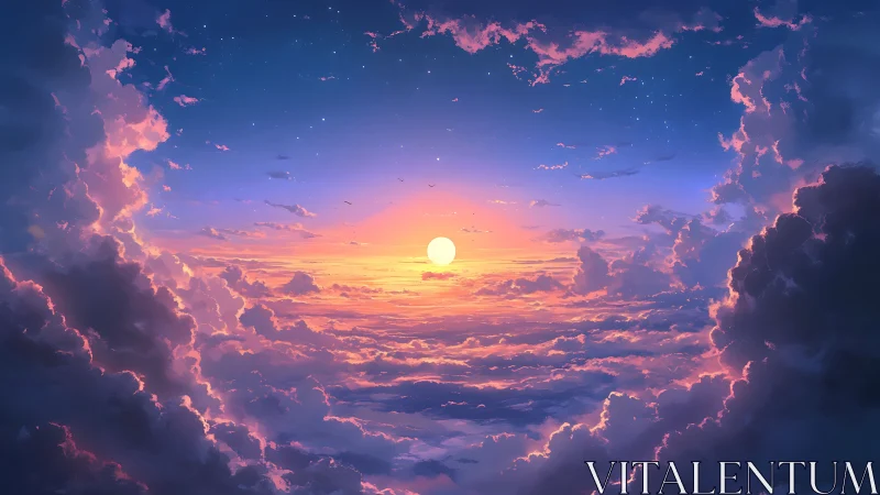 Digital rendering shows stratified clouds around low sun disk