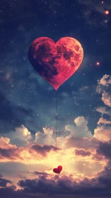 Heart-Shaped Moon Soars Skyward Through Starlit Cosmos.